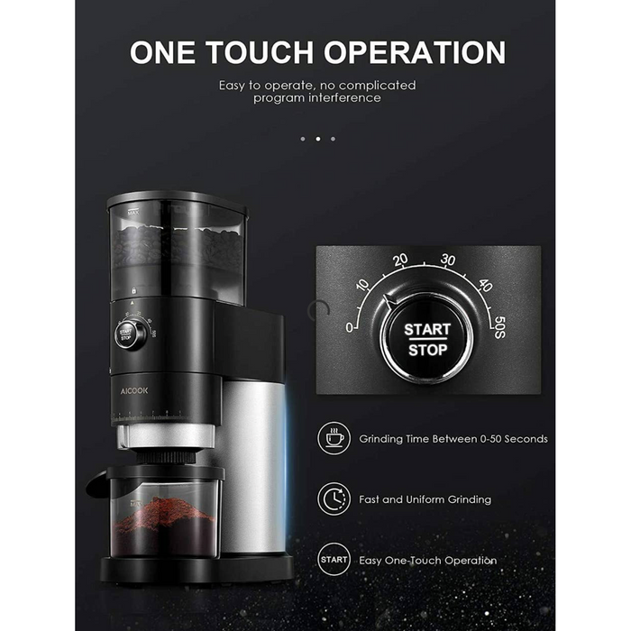 Conical Burr Coffee Grinder, Trvl Love Koffee Electric Coffee Bean Grinder with Detachable Design for Easy Cleaning, 40 Precise Grind Setting for Espresso, Drip Coffee, French Press and Percolator Coffee (Black)